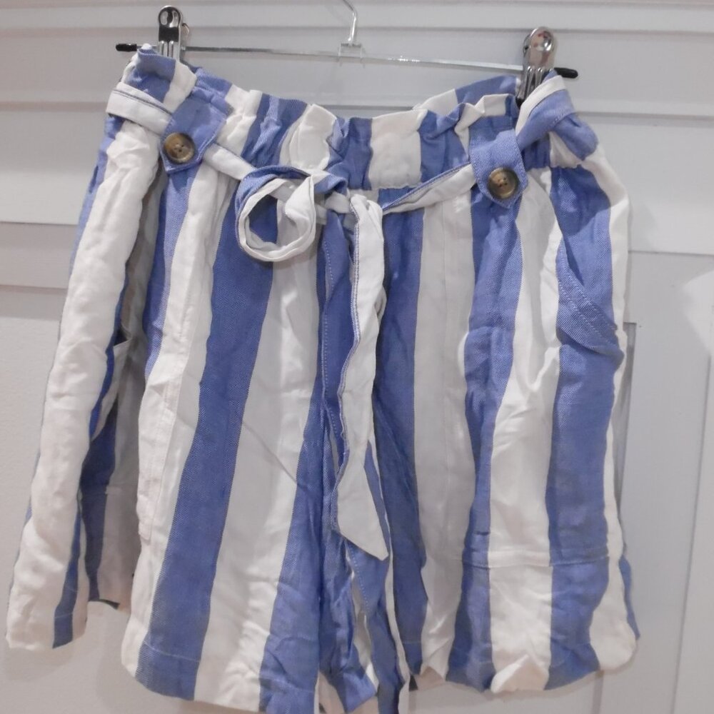American Eagle Linen-Blend Striped Paperbag Shorts